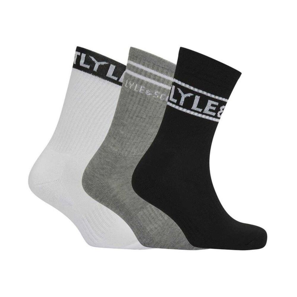 Lyle & Scott Mens Lettering Crew Socks (Pack of 3) / Black/White/Gray
